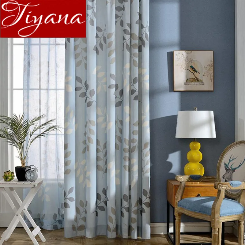 

Curtains Blue Print Voile Modern Window Living Room Tulle Curtains Drapes Green Sheer Fabrics Cortinas Rustic Rideaux X192 #30