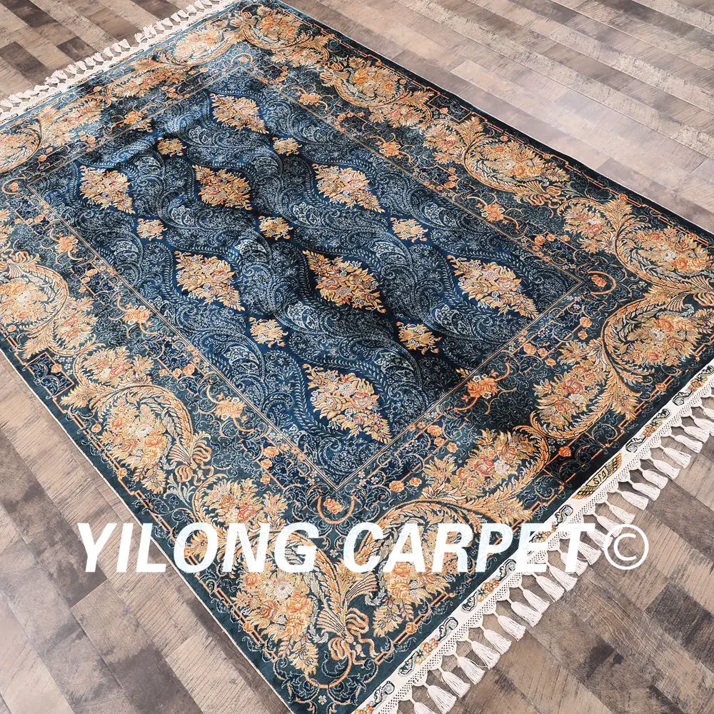 Yilong 5 6 X8 3 Blau Handgefertigt Seidenteppiche