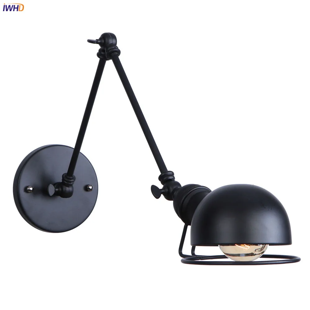 

IWHD Black Retro Vintage Wall Light Fixture Up Down Bathroom Mirrior Loft Industrial Swing Long Arm Wall Lamp Sconce Edison LED