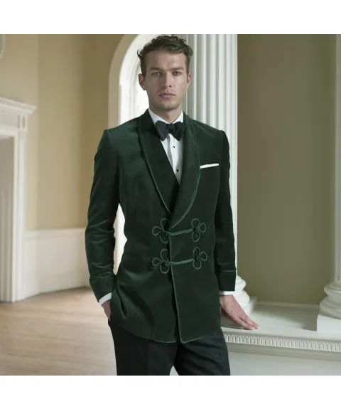 Зеленый бархатный костюм Для мужчин Классика для мужской костюм Slim Fit смокинг нарядная Ночная вечерние костюм пиджак с отложным воротником с отворотом куртка комплект из 2 предметов