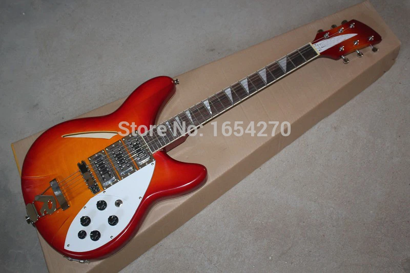 Free shipping Top Quality Rick Semi-Hollow Sky Sunburst Ricken Guitar 3 Pickups R Tremolo Electric In Stock 150604 | Спорт и