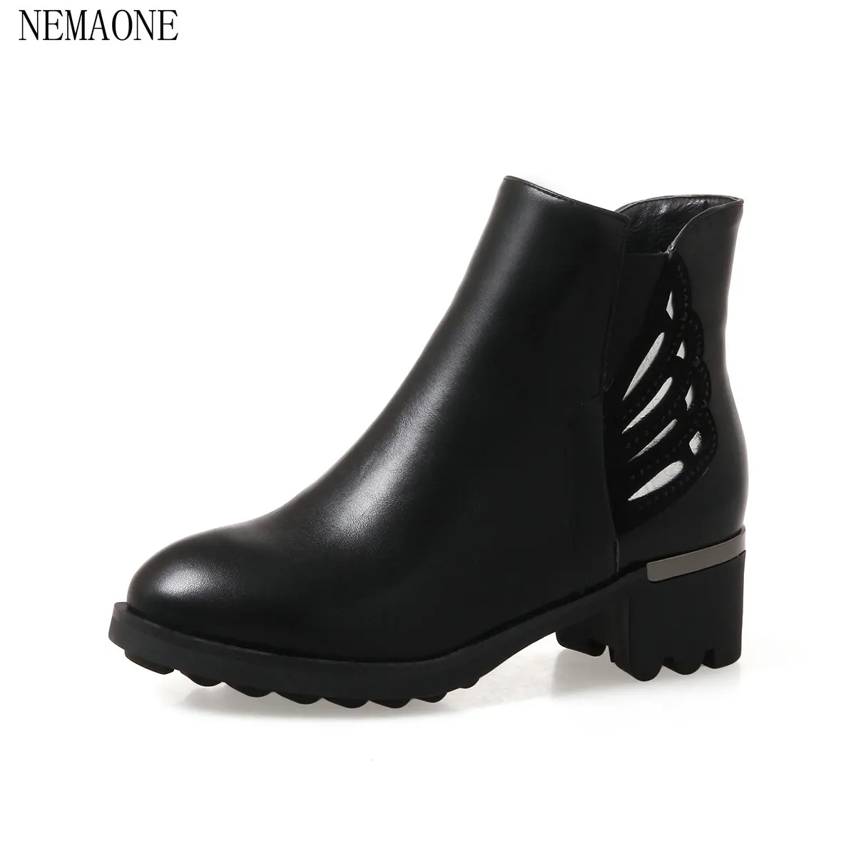 

NEMAONE ankle boots 2018 driving buckle decoration women side zipper skid resistance round toe fashion breathable winter shoes