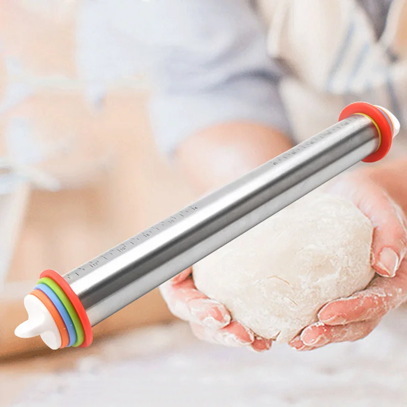 

2019 NEW Adjustable Stainless Steel Rolling Pin Dough Roller with 4 Removable Adjustable Thickness Rings