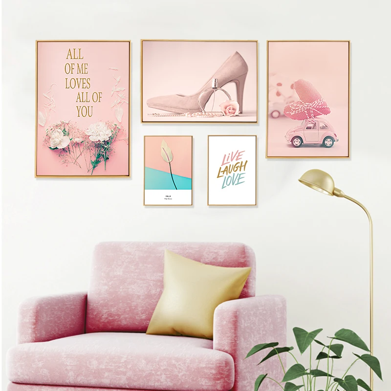 Pink Scenery Wall Art Canvas Painting Flowers Perfume Nordic Poster Pictures For Living Room Love Prints Home Decor Unframed