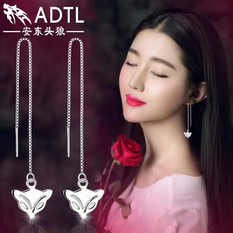 

Girls 925 sterling silver fox stud earring for woman quality earrings beautiful jewelry free carving