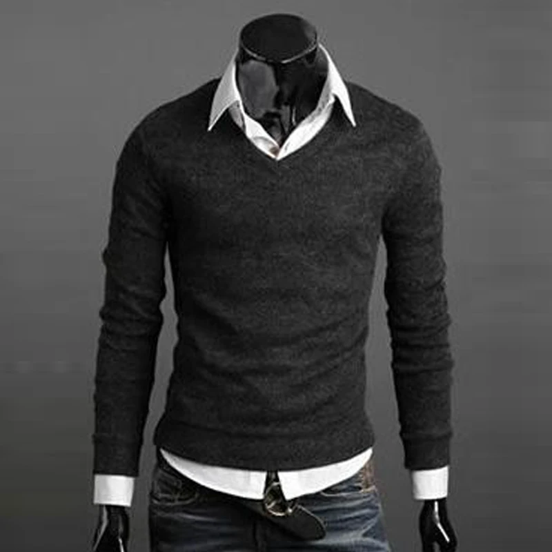 7 цветов, осенний модный брендовый Повседневный свитер с v-образным вырезом, полосатый приталенный вязаный мужской свитер, Мужской пуловер