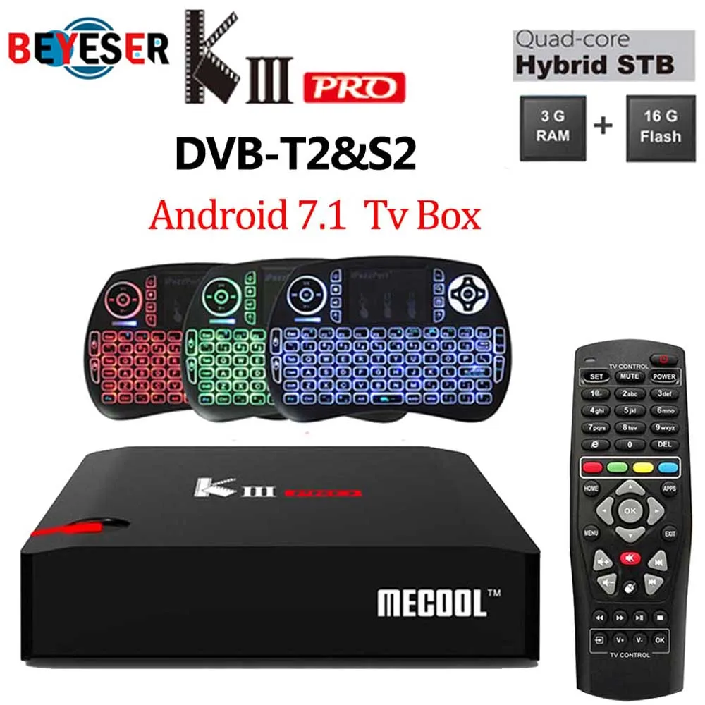 

MECOOL KIII PRO DVB-S2 DVB-T2 DVB-C Android 7.1 TV Box 3GB 16GB Amlogic S912 Octa Core 4K Combo NEWCAMD Biss key PowerVU