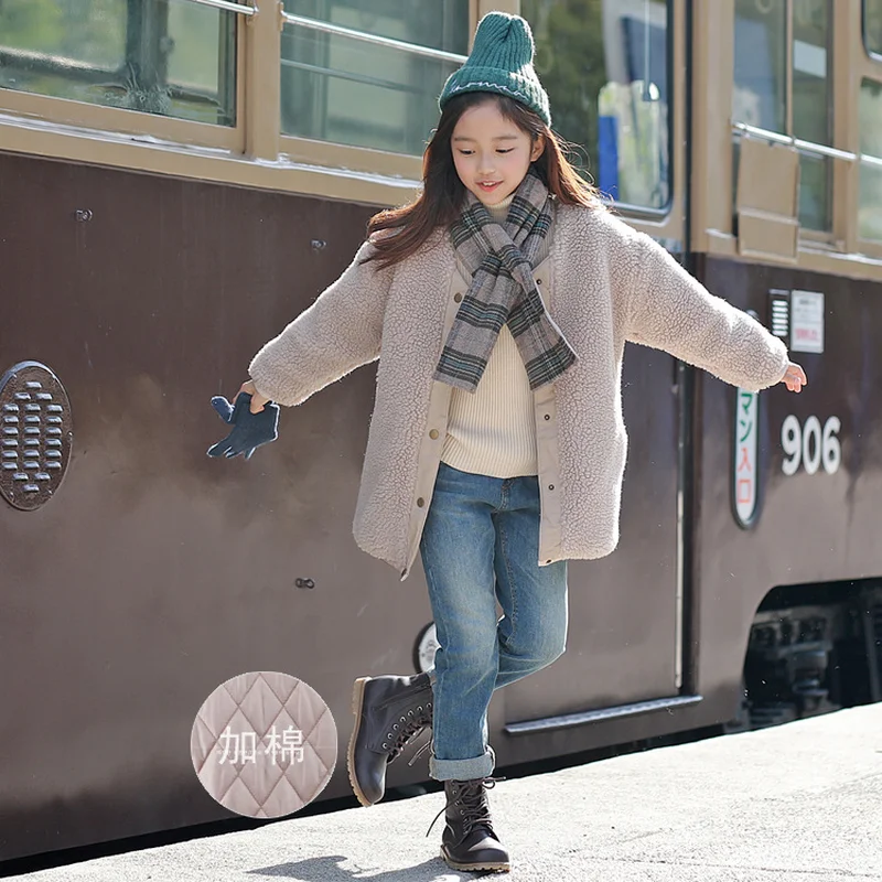 

2018 New Winter Girl Coat with A Scarf Imitation Lamb Cashmere Baby Jacket Warm Baby Girl Winter Clothes Toddler Outwear,#3616