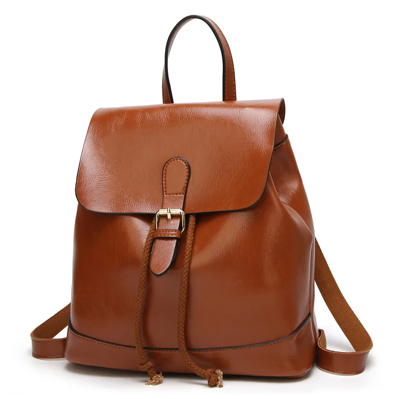 MJ Women PU Leather Backpack Female Travel Bag Solid Color Daypack Lady's Large Backpack Leather School Bag for Teenage Girls (4)