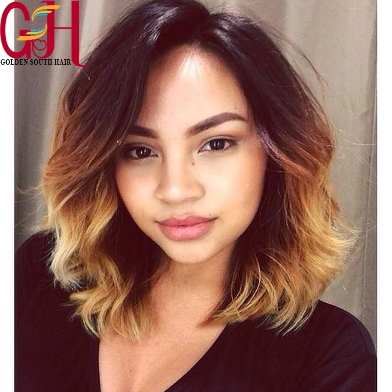 ombre bob hair short wigs wavy lace blonde bleached human wig glueless loose