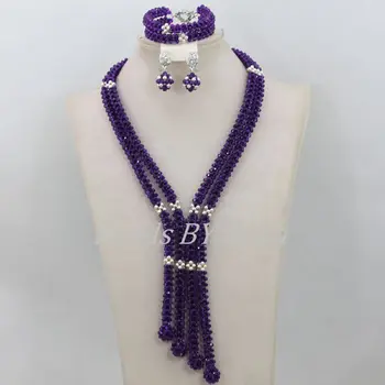 

Handmade African Costume Jewelry Sets Nigerian Wedding Women Jewelry Sets Purple Crystal Beads Necklace Free Shipping ABF625