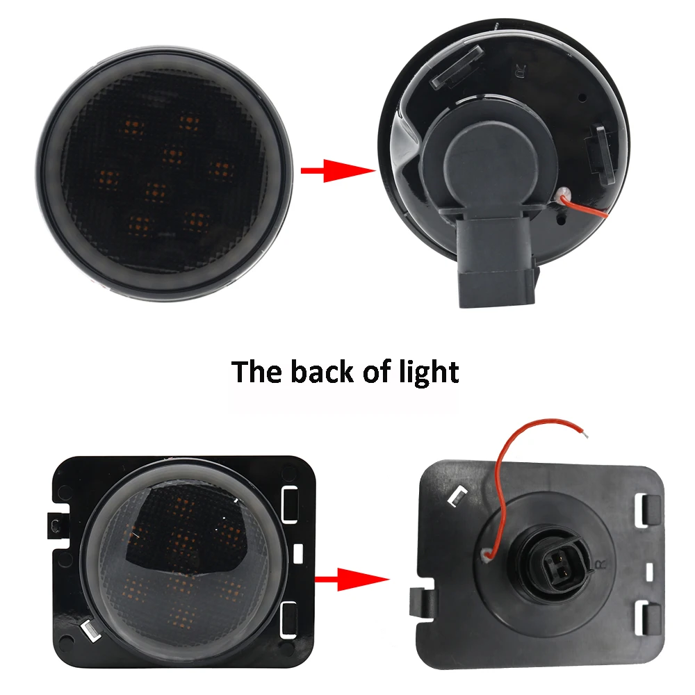 For 2007-2017 Jeep Wrangler JK Smoke Lens White Halo Ring Amber LED Front Turn Signal Light + Fender Side Marker Parking Lamp (47)