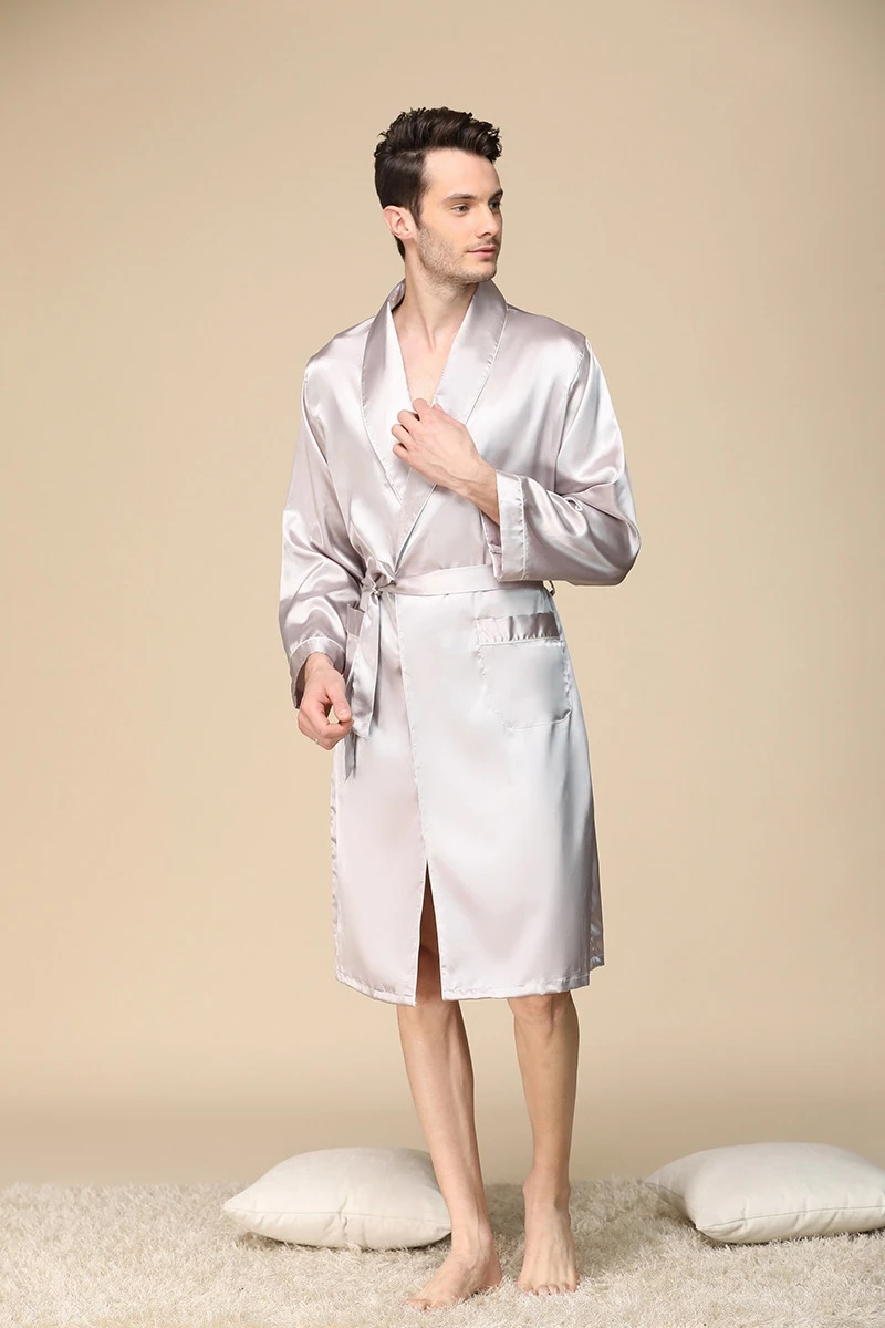 Летняя мужская пижама из искусственного шелка халат Повседневный свободный удобный принт кимоно халаты Домашняя одежда атласные ночные