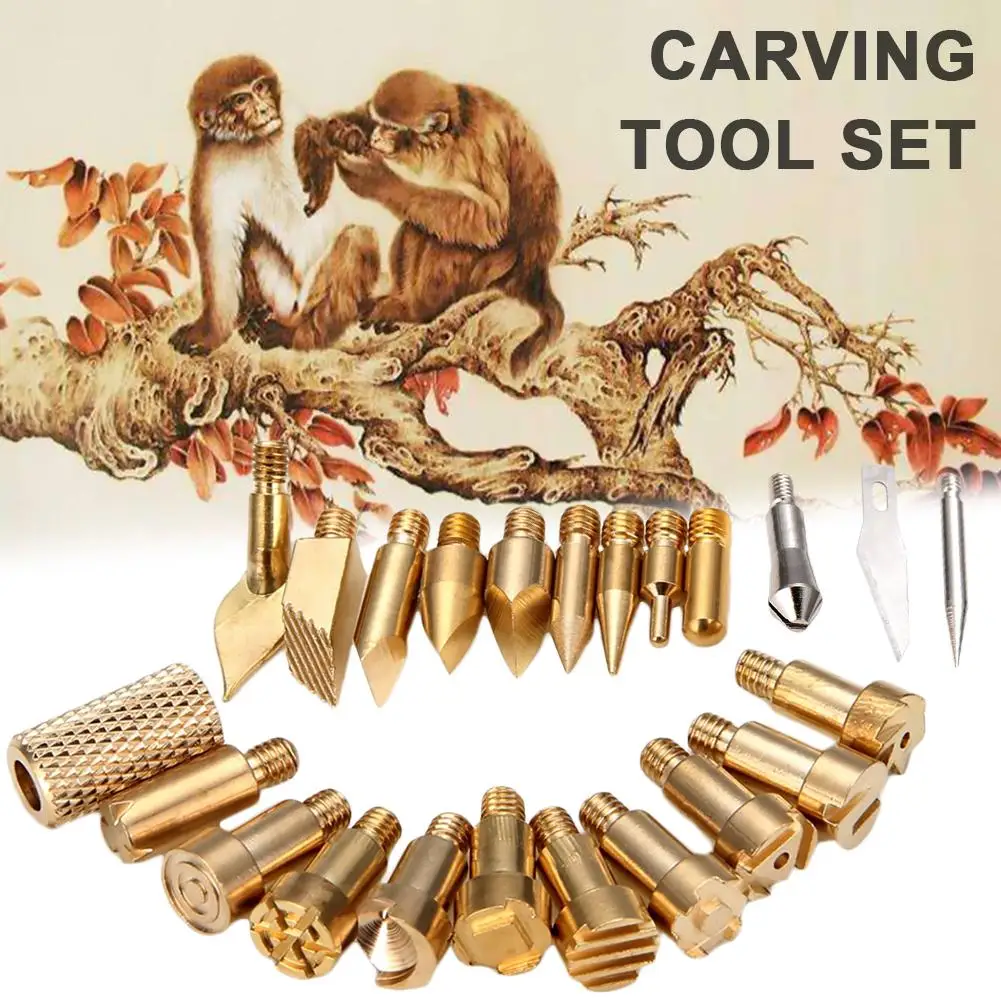 23pcs Carving Tool Carving Iron Head Hot Flower Tip Engraving Accessories Portraying Knife Head Kit For Wood Burning Pen