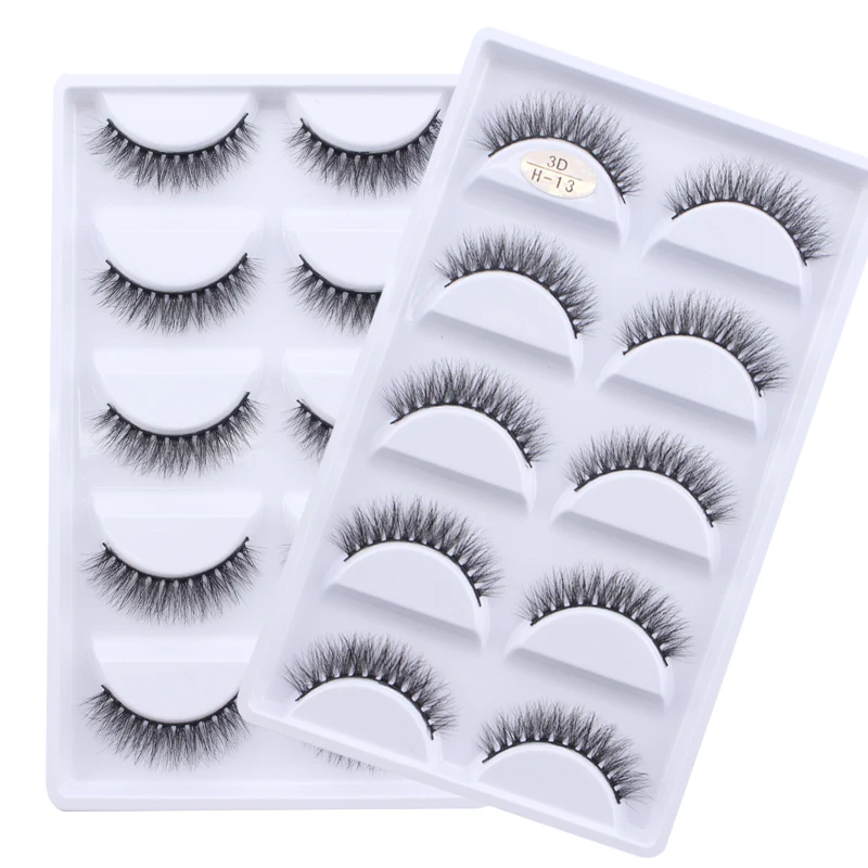 New Full 5 Pairs one box 3D Mink Hair False Eyelashes Natural Thick Long Eye Lashes Wispy Makeup Beauty Extension Tools H13