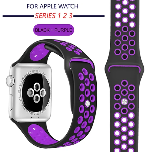 black purple Спортивный силиконовый ремешок для Apple Watch 4, ремешок 40 мм, 44 мм, браслет 42 мм, 38 мм, ремешок для Apple Watch iwatch 4, ремешок 4, 3, 2, браслеты - Цвет ремешка: black purple