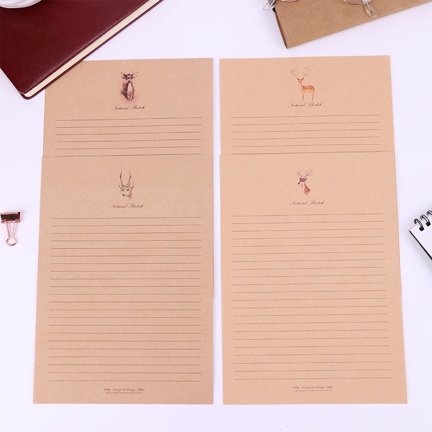 

10 Sheets Small Deer Kraft Paper Letter Paper Vintage Style Letter Paper Cartoon Animals Writing Paper School Office Stationery