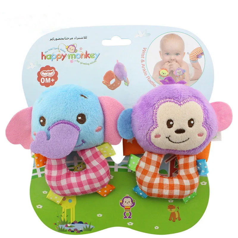elephant and monkey Детские игрушки животные из мультфильмов на запястье детские мягкие колокольчики для новорожденных плюшевые игрушки - Цвет: elephant and monkey