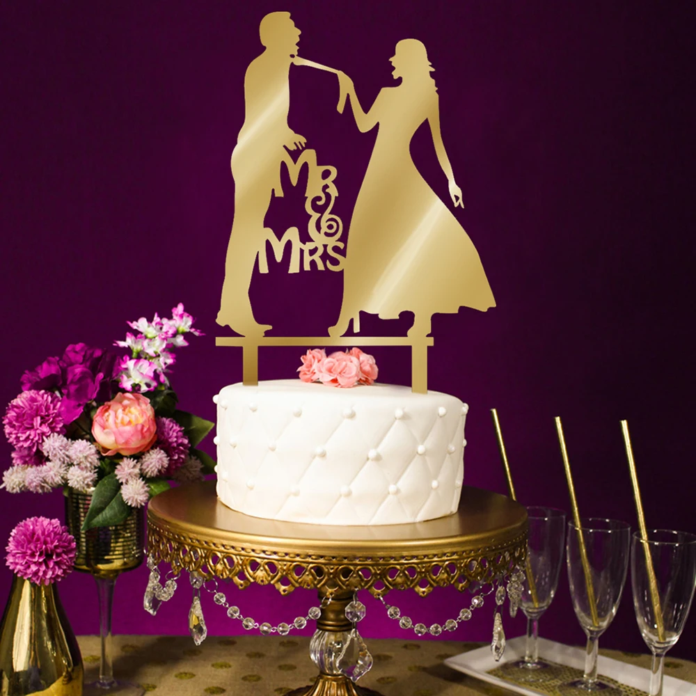 

1pcs Acrylic Mr &Mrs Bride and Groom Wedding Cake Topper Party Favors Cake Decoration Card