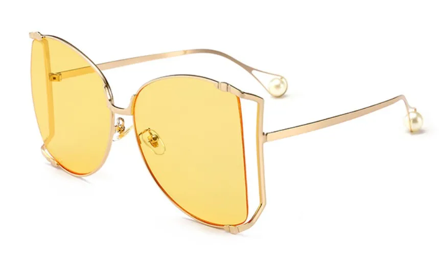 CCSPACE, металлические квадратные градиентные солнцезащитные очки для мужчин и женщин, украшенные жемчугом, Брендовые очки, дизайнерские, модные, мужские, женские, оттенки 45476 - Цвет линз: C2 gold yellow