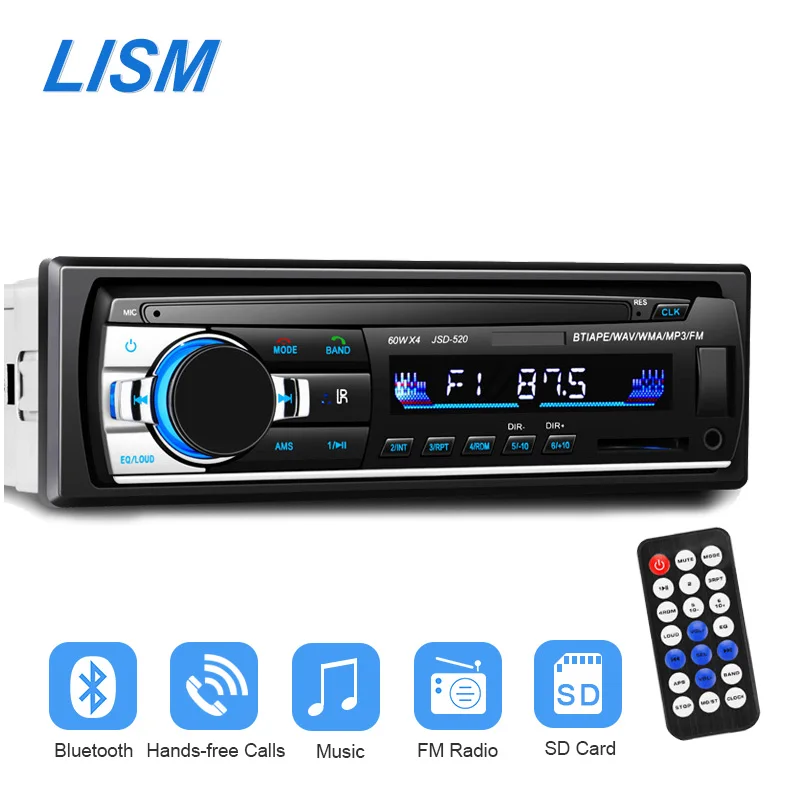 

LISM Car Radio In-Dash 1 Din Car Stereo MP3 Player 12V Autoradio Bluetooth Auto Audio USB/TF/AUX Remote Control Phone Charger
