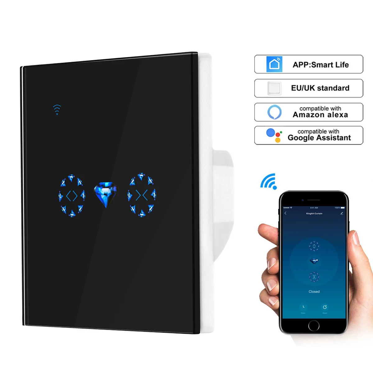 UK/EU Wifi Smart Touch занавес переключатель голосового управления Alexa телефон управление для занавеска с электроприводом