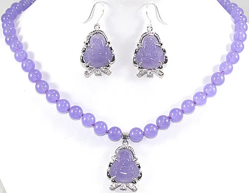 

Hot sell -@> noblest 17 inch 10mm purple necklace + Buddha pendant & earrings set Natural jewelry -Top quality free shippin