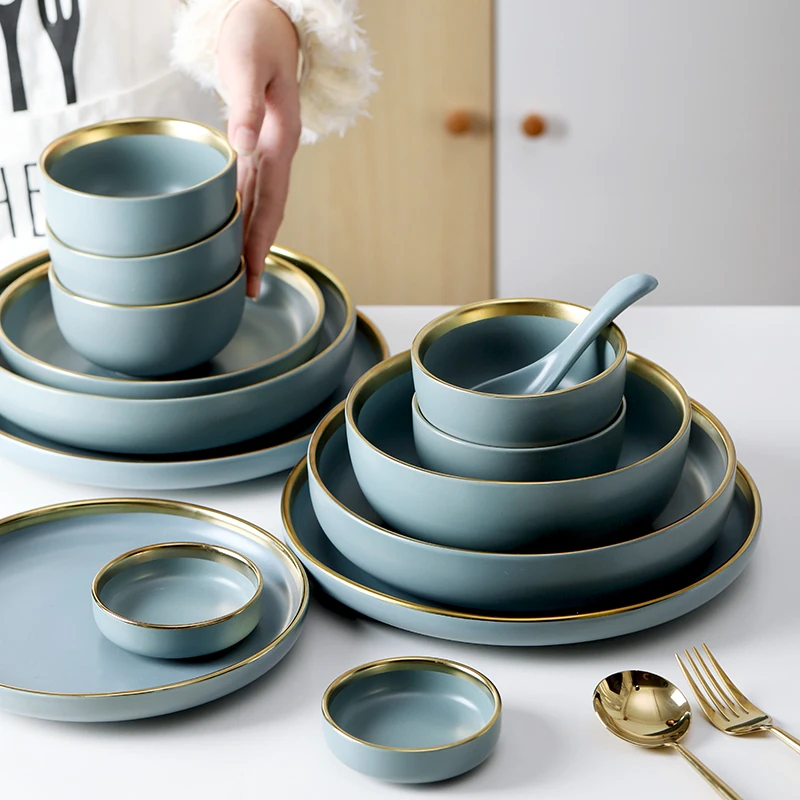 

Oneisall European Style Plate Ceramic Dish DinnerDinnerware Set Sauce Rice Bowls Soup Noodles Plate Steak Western Food Tableware