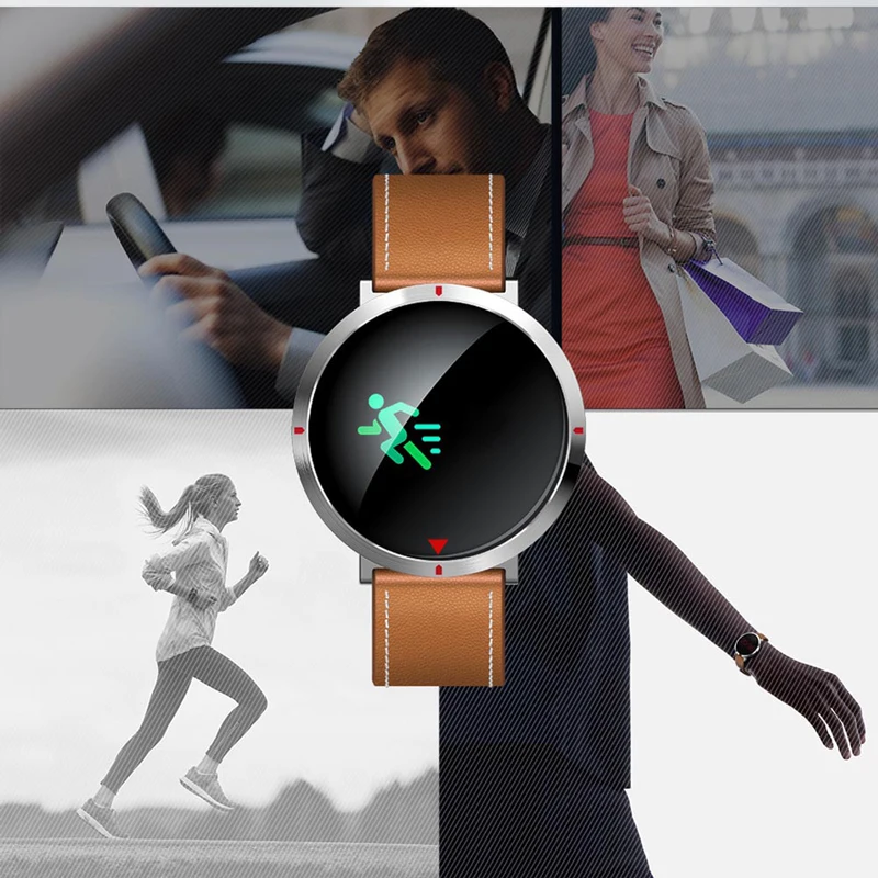 

IPS Color Screen Round Leather Watches Heart Rate Blood Pressure Smart Watch for Iphone Xiaomi Fashion Bracelet Women Men Gift