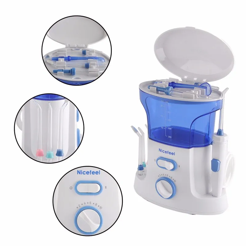 

Dental Water Flosser + Quality Oral Irrigator with 7Pcs jet tip & 600ML Water Tank for dental hygiene & tooth care FC168 Blue