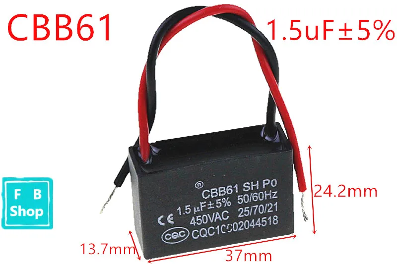 

1pcs CBB61 1.5uF 450VAC starting capacitance AC Fan Capacitor CBB Motor Run Capacitor