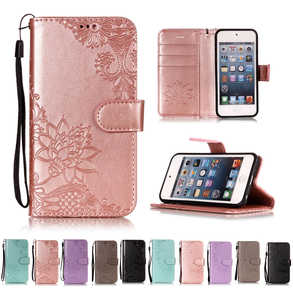 

Flip Leather Case sFor Apples iPod touch 5 Cases for iPod touch 6 Lace Flower Dandelion Patterned Wallet Cover Fundas
