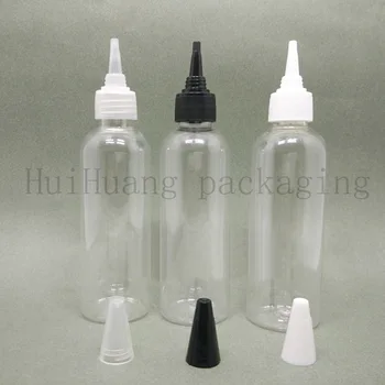 

100pcs 100ml clear empty plastic bottles with pointed mouth top cap, 3.5oz FDA DIY PET food bottles containers with screw cap