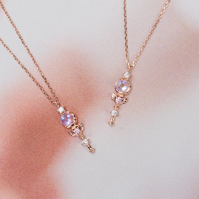 Аниме Сейлор Чиби Мун S925 ожерелье из серебряных цепей лунный камень розовое золотое ожерелье с подвеской серьги-гвоздики кольцо ювелирный набор подарок