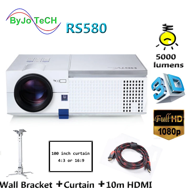 ByJoTeCH RS580 5000 lumens Full HD LED font b projector b font 1080P home theater With