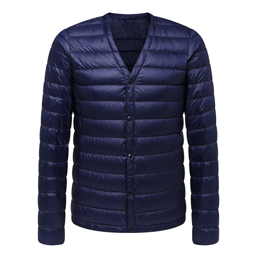 

2017 New Autumn Winter Men's Down Coat Slim Ultra Light White Duck Down Parka Jacket Male V Collar Thin Short Outwear Tops AB644
