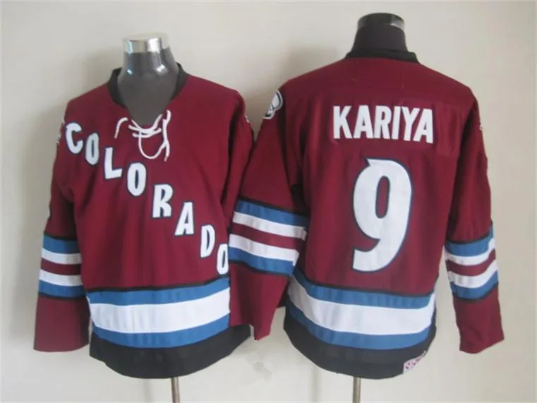 Colorado Avalanche 2001 2007 Throwback Uniform 9 Paul Kariya Red Third Ice Hockey Jerseys