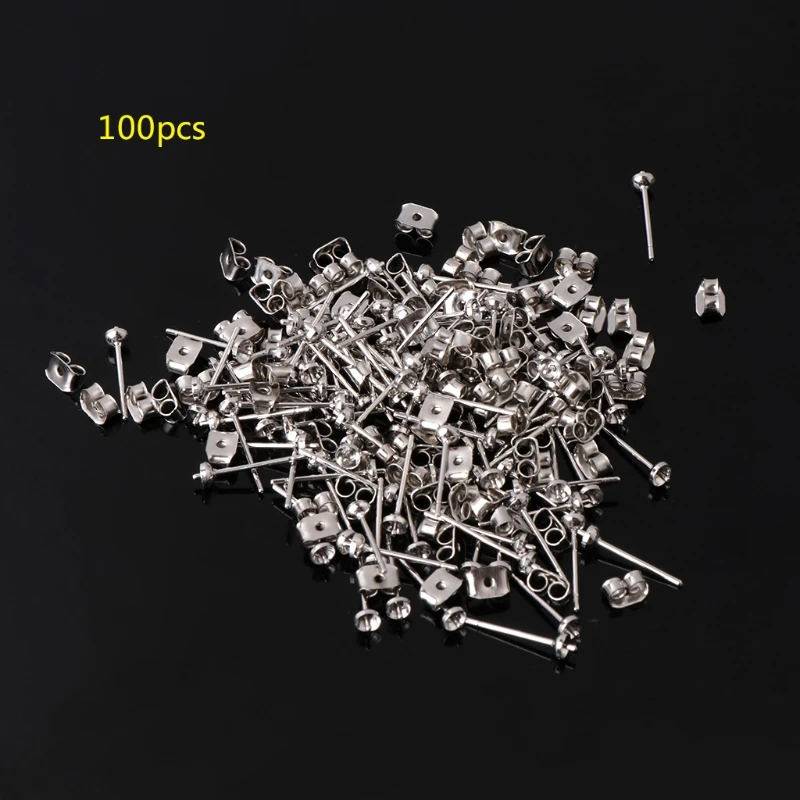 

100 Set Earrings Accessories Piercing Ear Stud Pins DIY Jewelry Making Findings