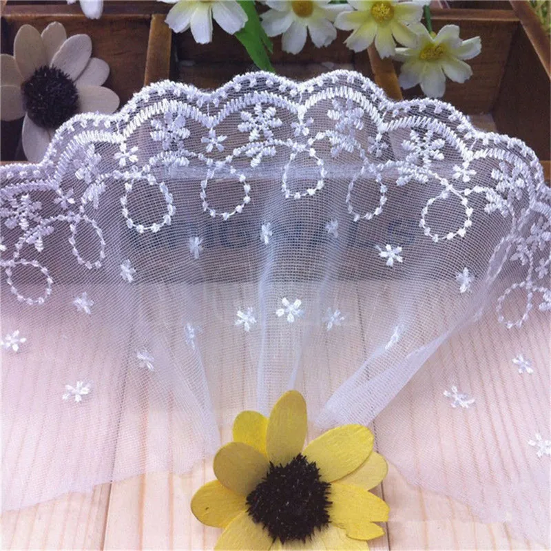 

3 Meter 10cm Off White Polyester Flower Net Lace Edge Trim Ribbon Fabric Embroidered Applique Sewing Craft Wedding Dress Clothes