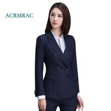 ACRMRAC Women’s suits 2018 New Autumn And Winter stripe Slim Double Breasted Blazers pants Business OL Formal Pants Suits