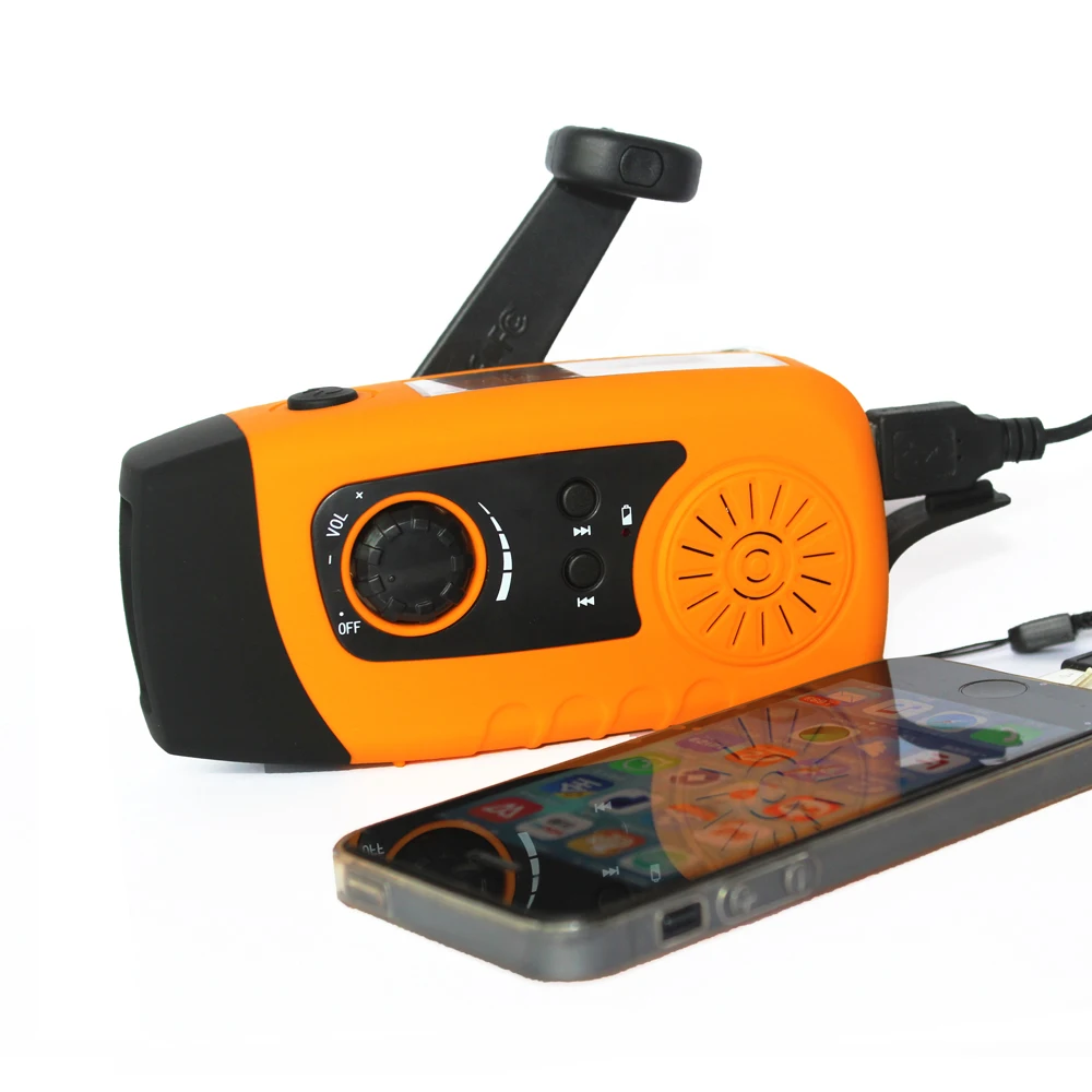 Protable FM radio Hand Crank Generator Solar power radio with flashlight 2000mah phone charger