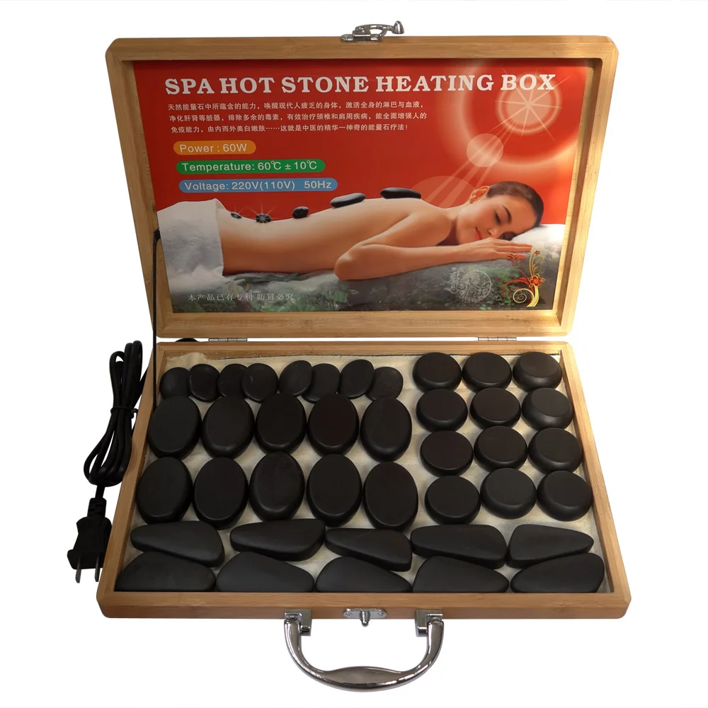 Tontin 40pcs/set body massage stone set hot stone with 220V/110V heater box CE and ROHS