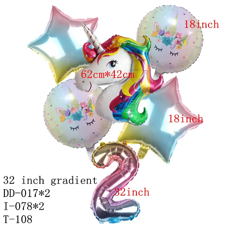 GOGO PAITY, новинка, 6 шт./лот, 32 дюйма, градиентные цвета, единорог, алюминиевые шары, для дня рождения, вечеринки, свадьбы, декоративные шары - Цвет: 2