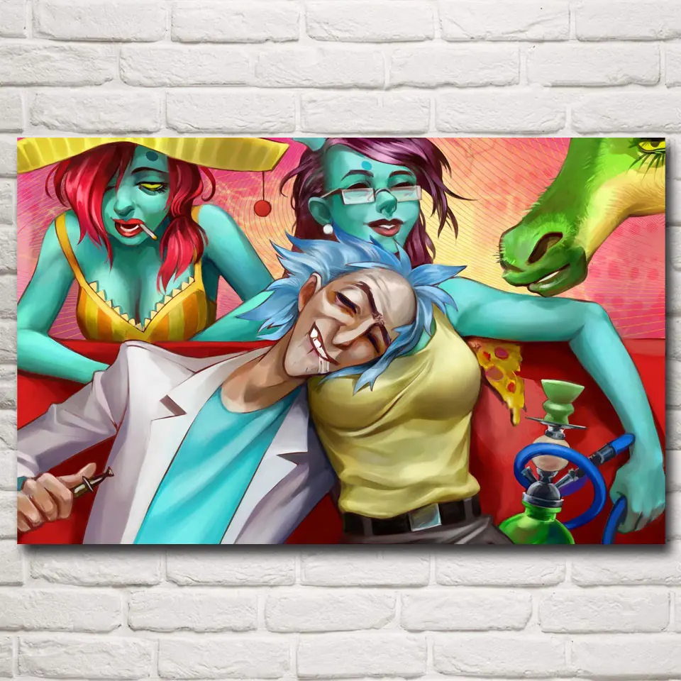 

Cartoons Rick and Morty Adventure Time Crossover Art Silk Poster Home Decor Pictures 12x19 15x24 19x30 22x35 inch Free Shipping