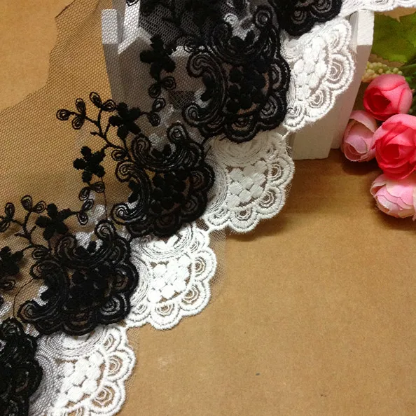 

5 Yard /lot High quality diy manual accessories cotton lace fabric decoration net embroidery lace trim flower 8cm black white