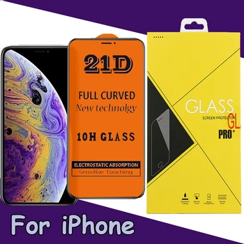 

1000pcs 21D Full Glue Coverage Tempered Glass Screen Protector For iPhone 11 Pro Max XS XR X 8 7 6 6S Plus Guard Film With Box