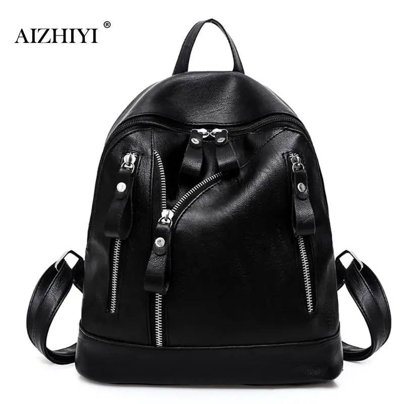 Women Backpack Fashion Casual PU Leather Female feminine Schoolbag for Teenage Girls  solid Black Shoulder Rucksack  Travel Bag