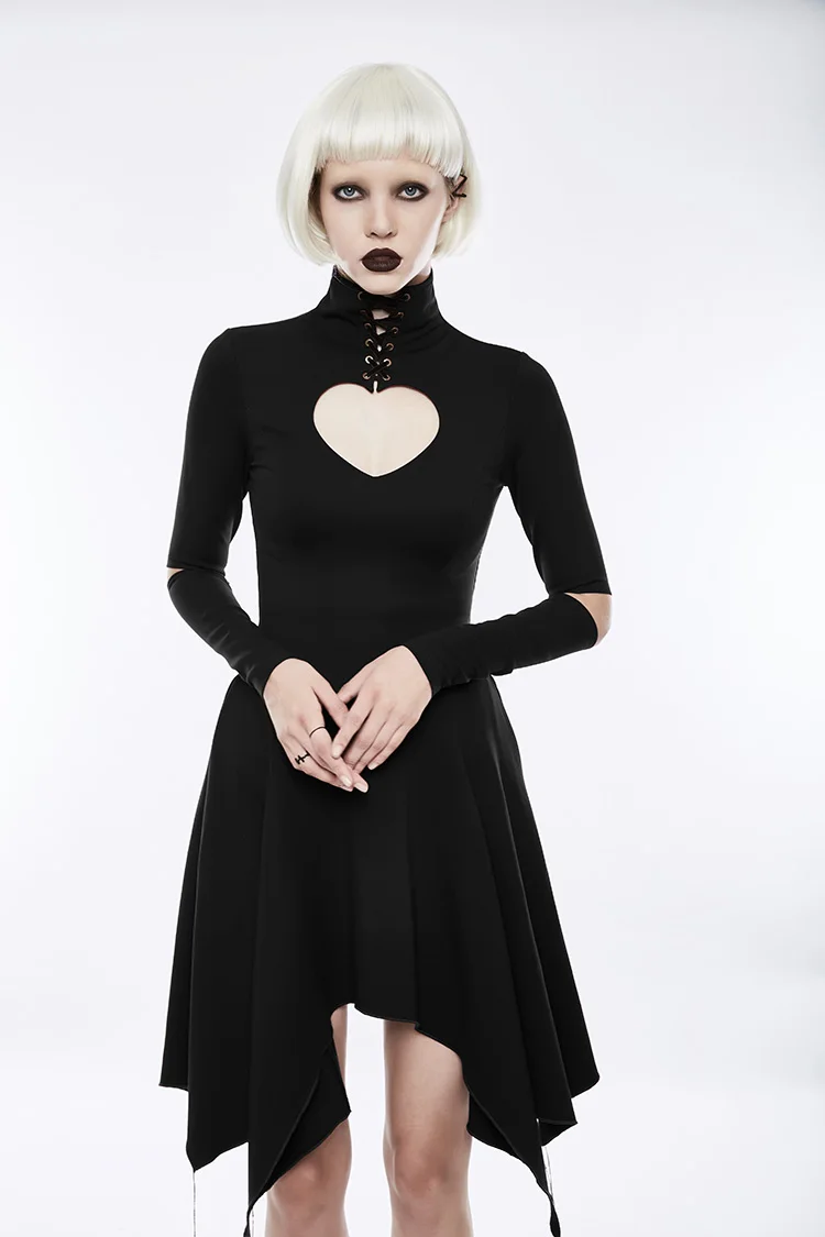 

PUNK RAVE Gothic Lolita Women's Pleated Dresses Steampunk Rock Sexy Hollow Out Hight Collar Dress Casual Party Dress