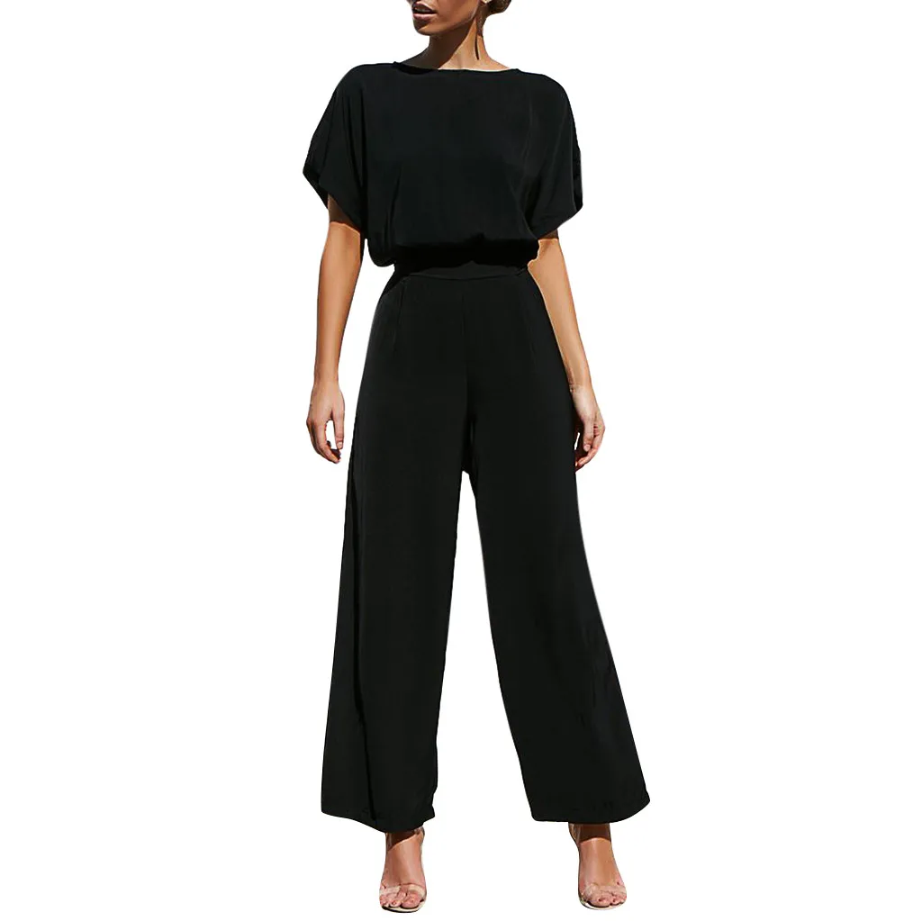 

JAYCOSIN Women Set Clothes Solid Color Two Piece Set O-Neck Short Sleeved Top And Trousers Strappy Pants Sexy Summer Suit 2019