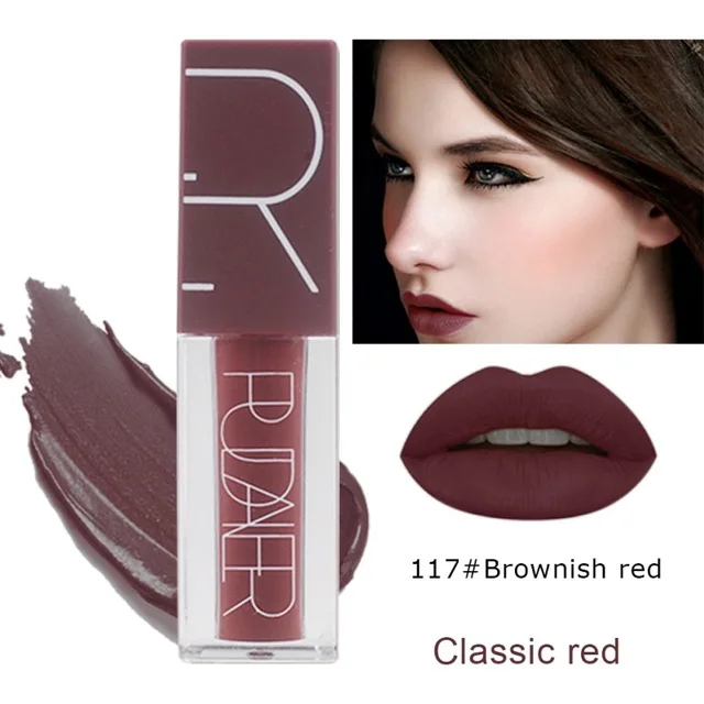 Матовая губная помада Pudaier, водостойкая, долговечная, цвета, блеск для губ, красно-бархатный пигмент, жидкая помада - Цвет: 117